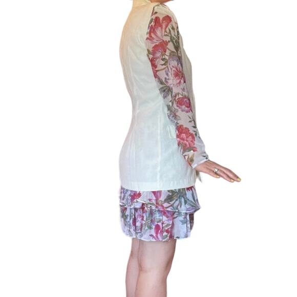 Vintage 70s cream and pink floral skirt and blazer suit set M - Picture 5 of 12